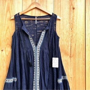 Free People New NWT Blue Cold Shoulder Dress Top Sz Small